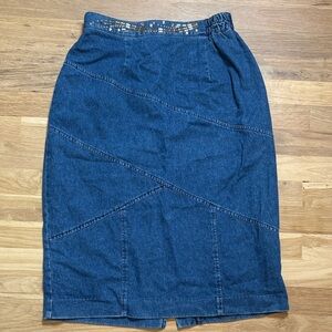 Vintage City Girl Sport High-Waist Rhinestone Studded Denim Jean Skirt Women 12